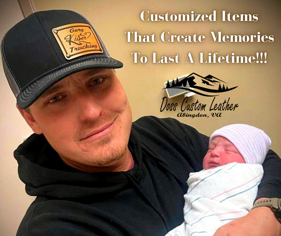 father wearing a custom Richardson 112 Hat holding baby