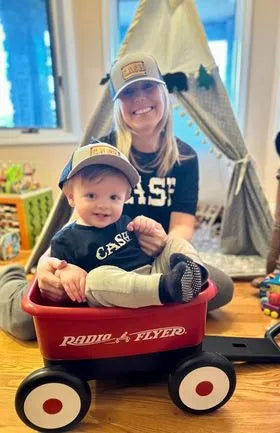 mother and son wearing a custom Richardson 112 Hat
