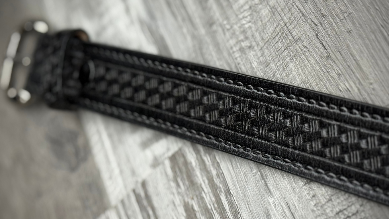 Black Basket Weave Hand Tooled Belt